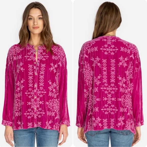 Johnny Was Tops - Johnny Was Fuchsia Pink Embroidered Button-Down Top